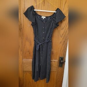 Navy Off The Shoulder Polka Dot Dress